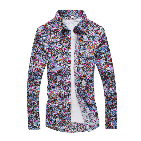 Cămașă modernă pentru bărbați cu model floral și guler clasic