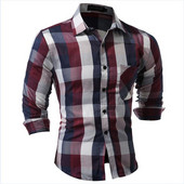 Cămașă bărbătească în carouri cu nasturi și buzunar