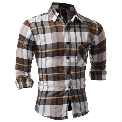 Cămașă bărbătească în carouri cu nasturi și buzunar