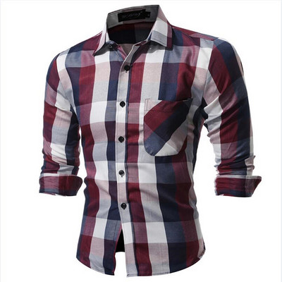 Cămașă bărbătească în carouri cu nasturi și buzunar