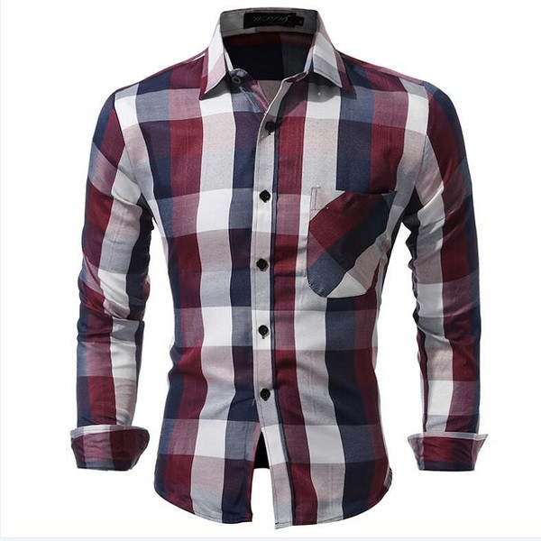 Cămașă bărbătească în carouri cu nasturi și buzunar