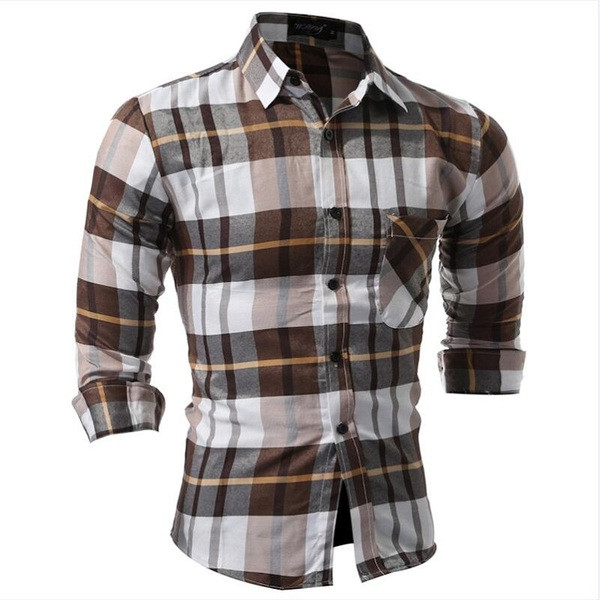 Cămașă bărbătească în carouri cu nasturi și buzunar