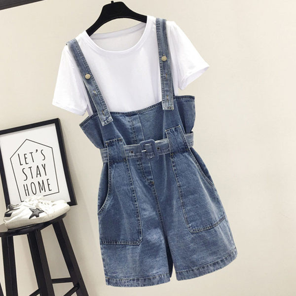 Salopeta de dama din denim cu buzunare si curea