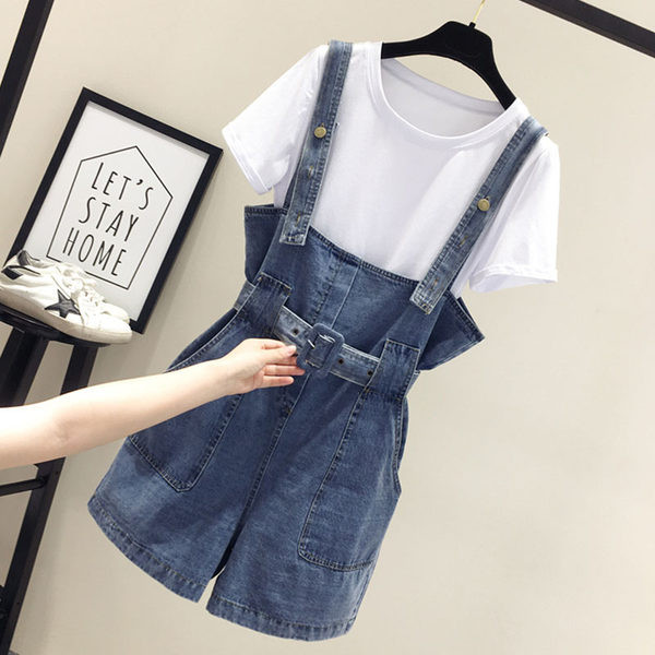 Salopeta de dama din denim cu buzunare si curea