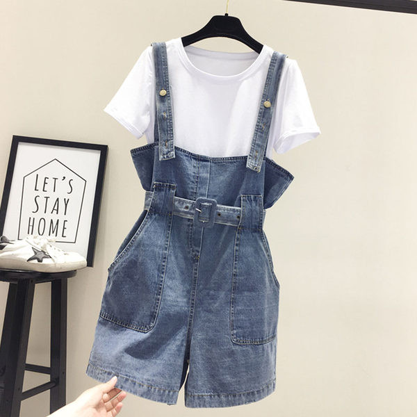 Salopeta de dama din denim cu buzunare si curea