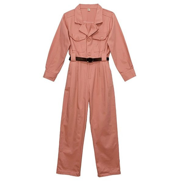 Salopeta lunga de dama roz cu centura si maneci lungi