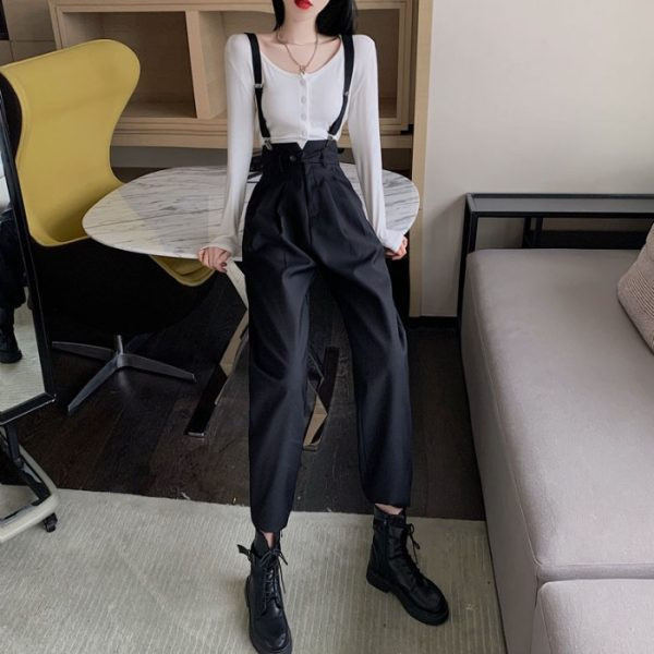 Salopeta de dama moderna cu bretele in doua culori