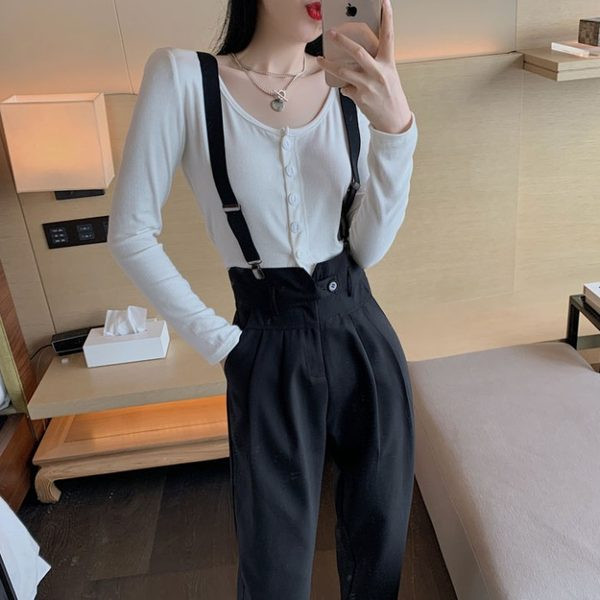 Salopeta de dama moderna cu bretele in doua culori