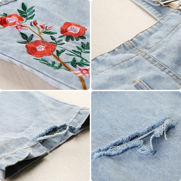 Salopeta de dama moderna cu broderie si buzunare