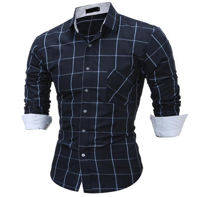 Cămașă casual bărbătească în carouri cu nasturi