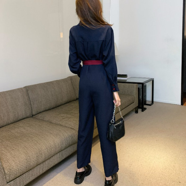 Salopeta lunga de dama cu centura in talie si nasturi