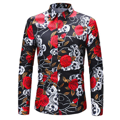 Cămașă casual pentru bărbați cu model și mâneci lungi