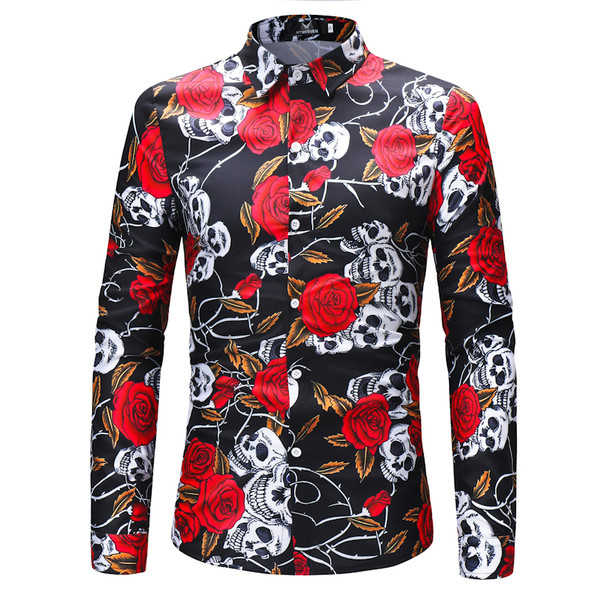 Cămașă casual pentru bărbați cu model și mâneci lungi