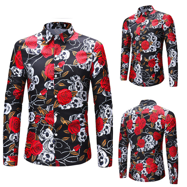 Cămașă casual pentru bărbați cu model și mâneci lungi