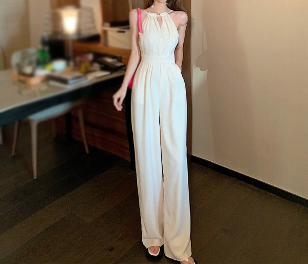 Salopetă lungă de damă în alb