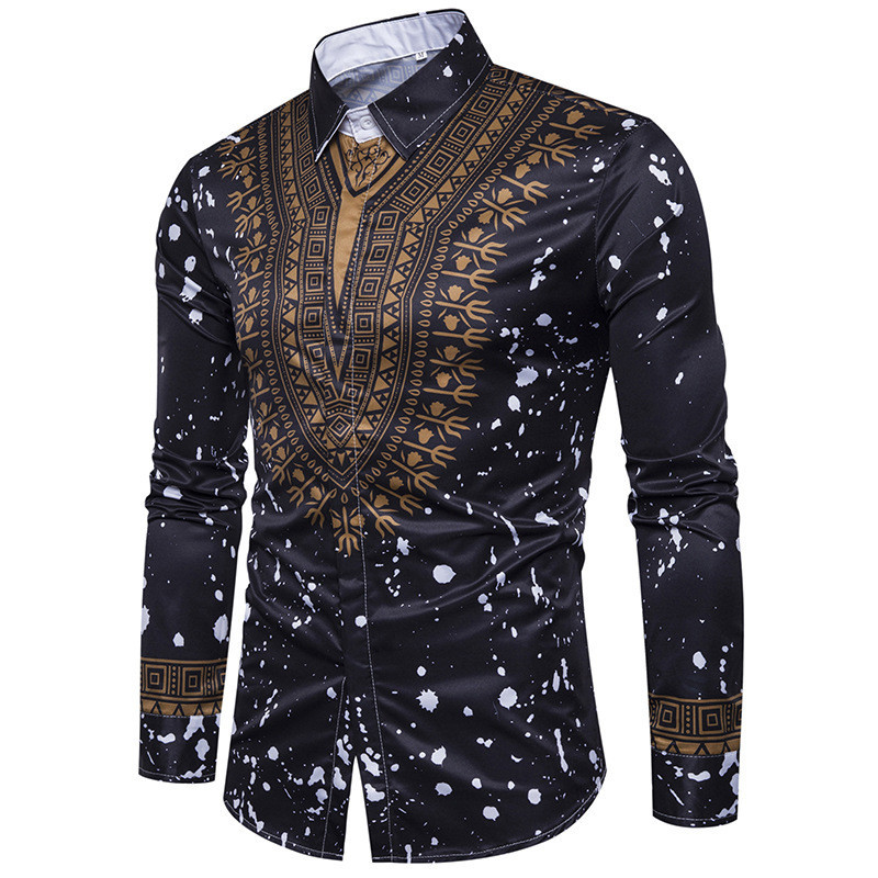 Cămașă modernă pentru bărbați cu model și nasturi