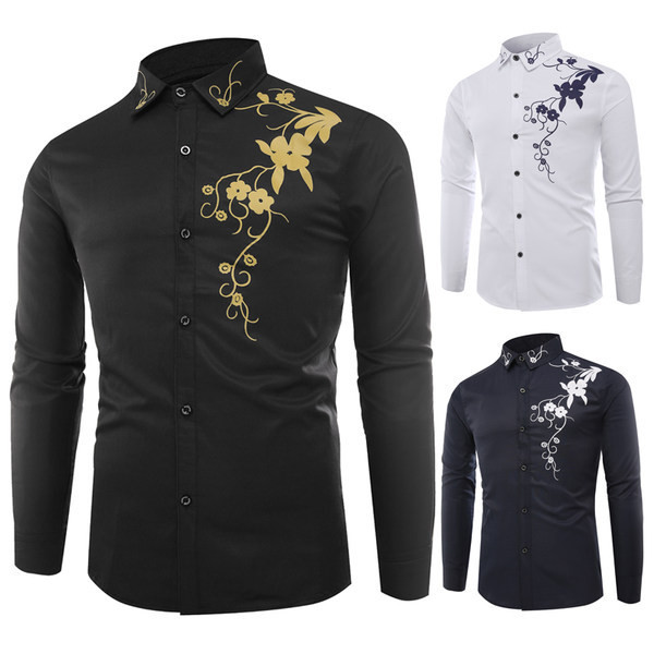 Ανδρικό μοντέρνο πουκάμισο με απλικέ και μακριά μανίκια