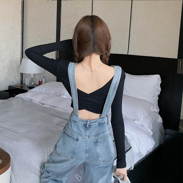 Salopeta de dama cu buzunar albastru