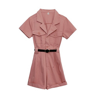 Model nou de salopetă de damă monocoloră cu buzunare roz