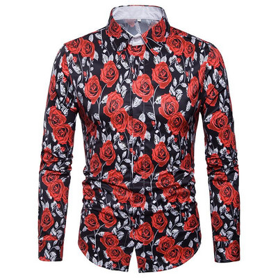 Cămașă casual pentru bărbați cu model și guler clasic cu model floral