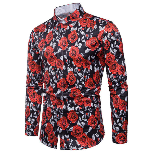 Cămașă casual pentru bărbați cu model și guler clasic cu model floral