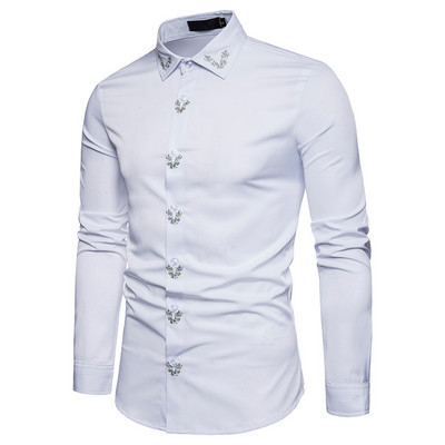 Cămașă bărbătească elegantă model uni cu broderie