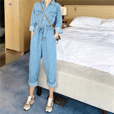 Salopeta de dama lunga din denim cu nasturi