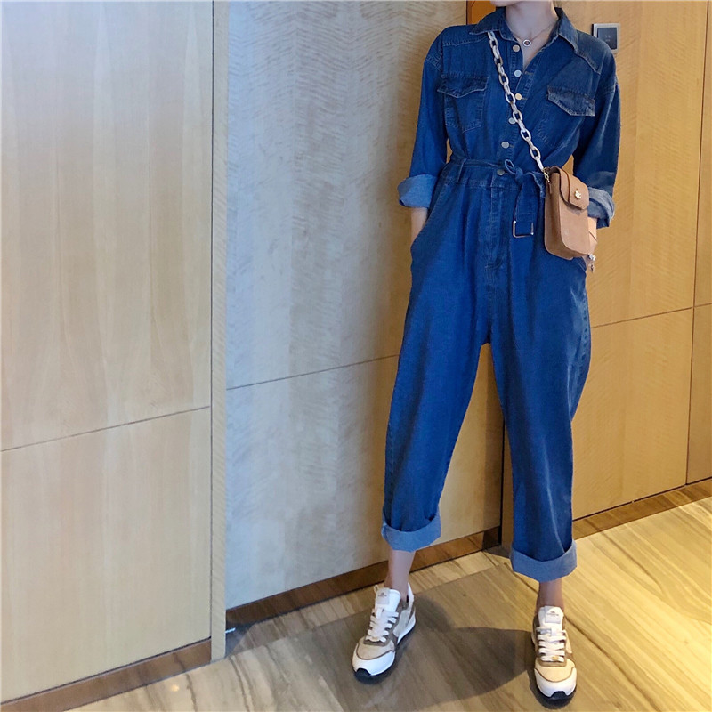 Salopeta de dama lunga din denim cu nasturi