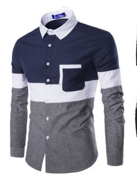 Cămașă modernă pentru bărbați cu guler și buzunar clasic