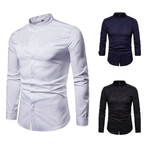 Cămașă modernă pentru bărbați, model montat cu broderie