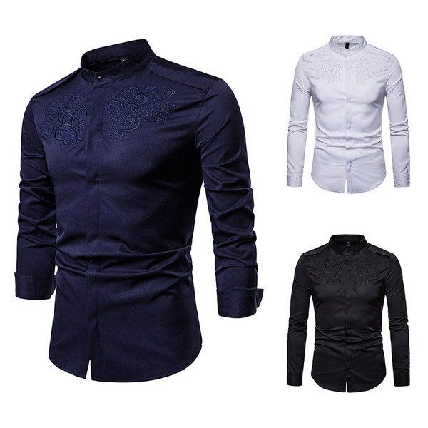 Cămașă modernă pentru bărbați, model montat cu broderie