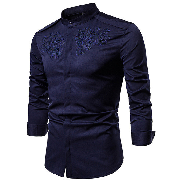 Cămașă modernă pentru bărbați, model montat cu broderie