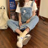 Salopeta de dama din denim cu buzunar si bretele