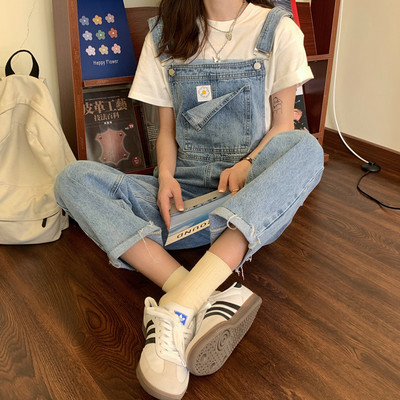 Salopeta de dama din denim cu buzunar si bretele