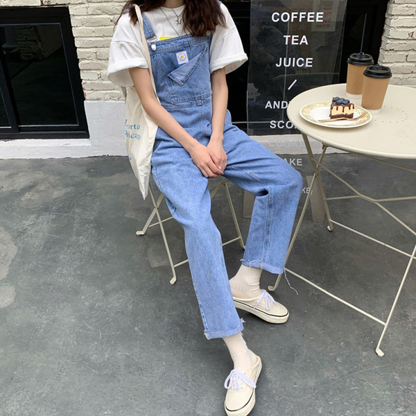 Salopeta de dama din denim cu buzunar si bretele