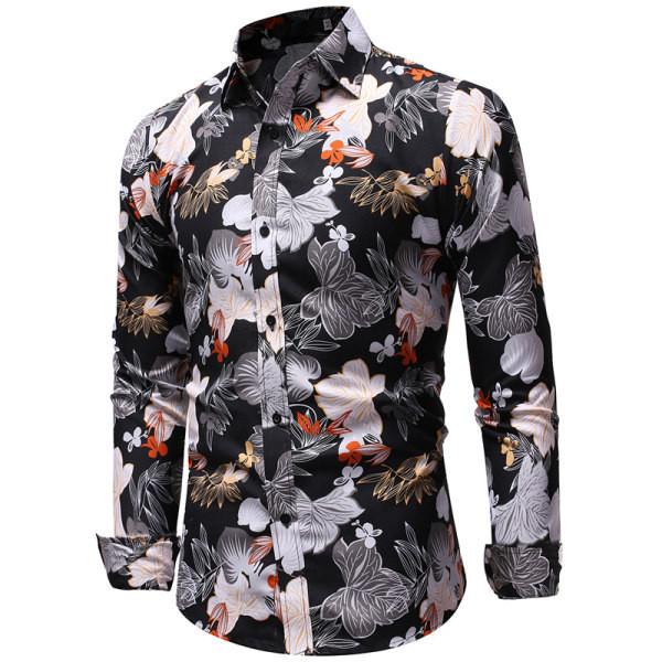 Cămașă elegantă pentru bărbați cu model floral și mâneci lungi