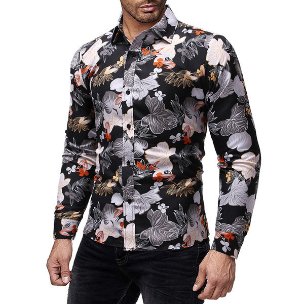 Cămașă elegantă pentru bărbați cu model floral și mâneci lungi