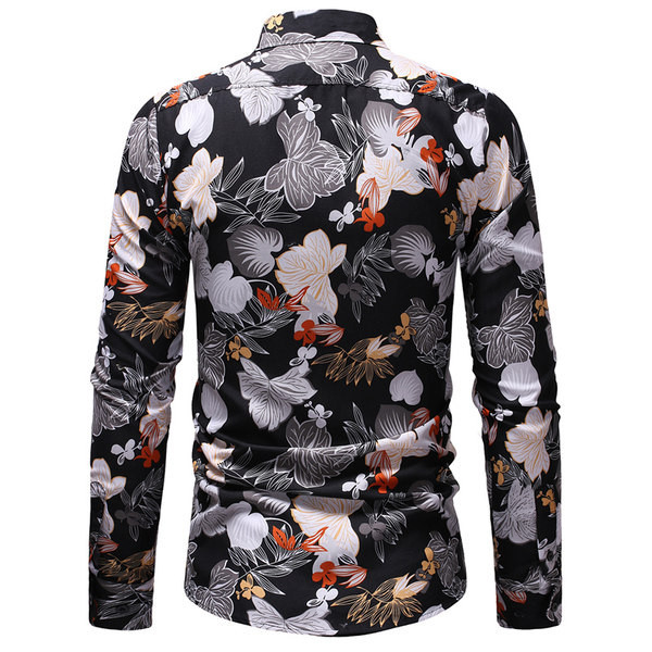 Cămașă elegantă pentru bărbați cu model floral și mâneci lungi