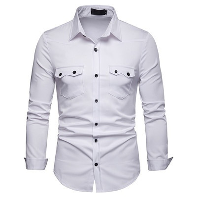 Cămașă de bărbați actuală cu buzunare și nasturi