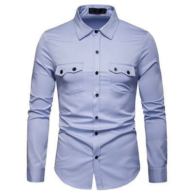 Cămașă de bărbați actuală cu buzunare și nasturi