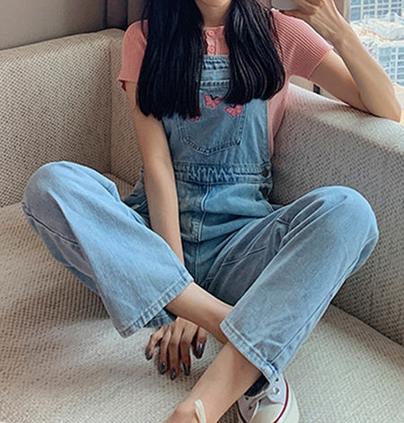 Salopeta lunga de dama cu broderie si buzunare