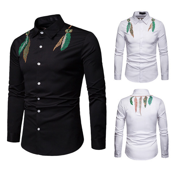 Cămașă casual bărbătească cu broderie uni