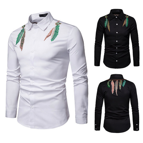 Cămașă casual bărbătească cu broderie uni