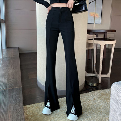Нов модел дамски панталон с висока талия и цепки в черен цвят