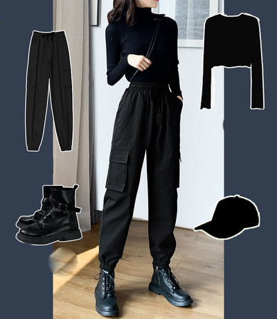Спортно-ежедневен дамски панталон с джобове в черен цвят - няколко модела