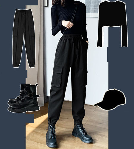 Спортно-ежедневен дамски панталон с джобове в черен цвят - няколко модела