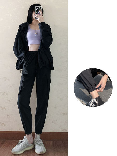 Спортно-ежедневен дамски панталон с джобове в черен цвят - няколко модела