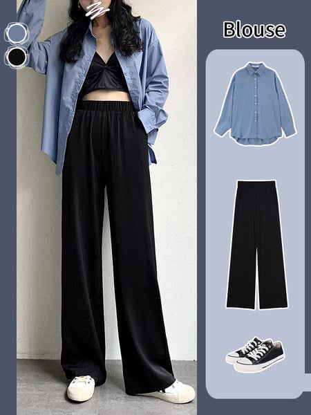 Дамски широк панталон в черен цвят -два модела