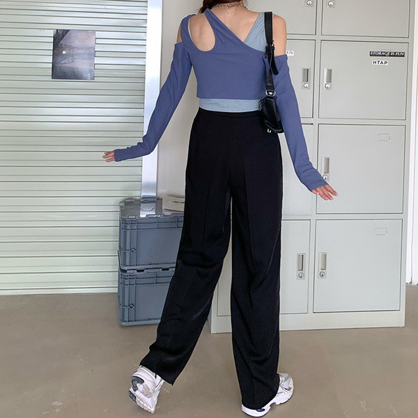 Pantaloni lungi de dama model drept cu talie inalta