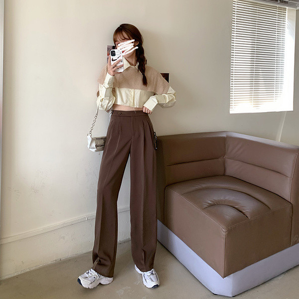 Pantaloni lungi de dama model drept cu talie inalta